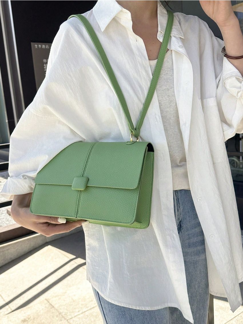 Medium Flap Square Bag Litchi Embossed Minimalist