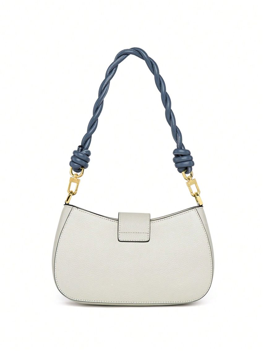 Genuine Leather Small Hobo Bag Embossed Detail Letter Decor Contrast Binding