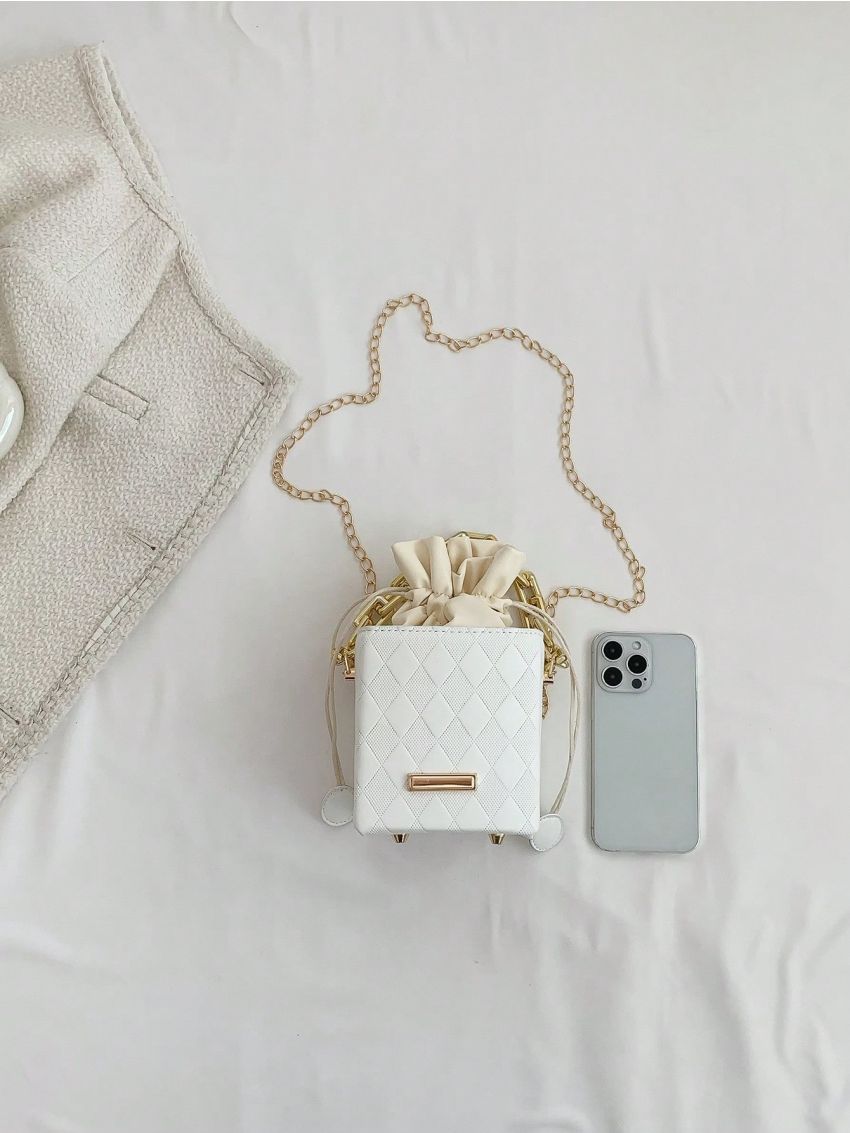 Geometric Pattern Box Bag Mini Drawstring Design