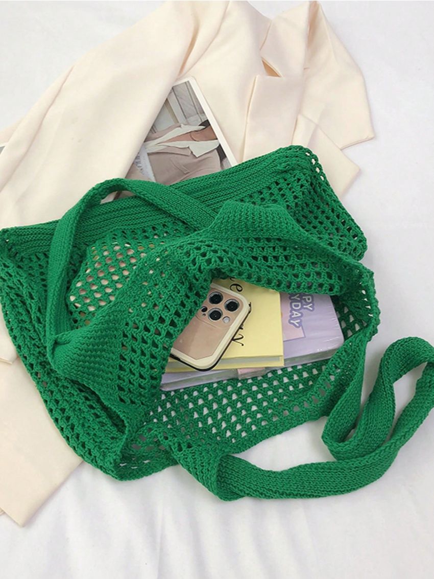 Medium Crochet Bag Hollow Out Design Green