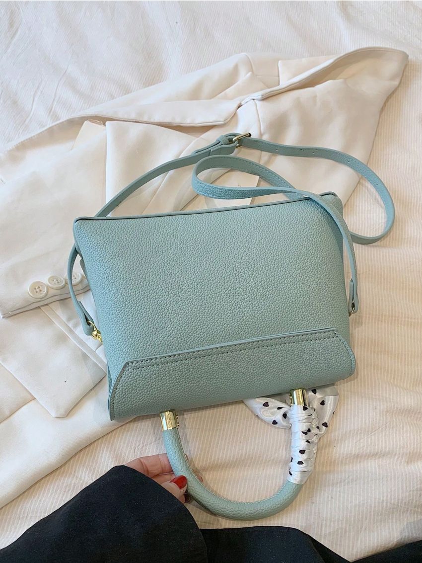 Small Flap Square Bag Litchi Embossed Twilly Scarf Decor