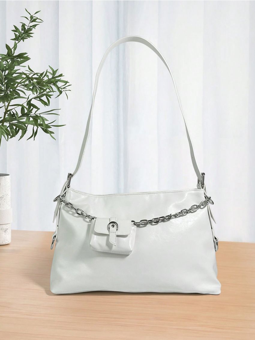 Oversized Square Bag With Coin Purse Chain Decor