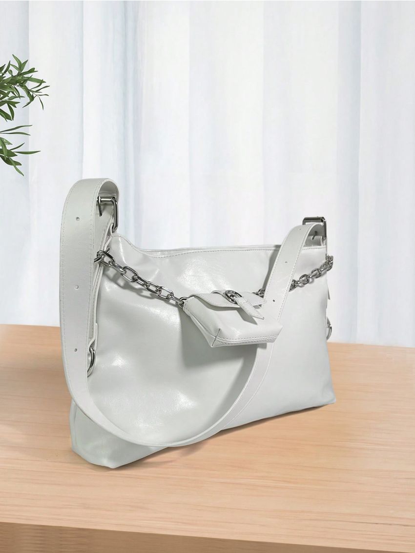 Oversized Square Bag With Coin Purse Chain Decor