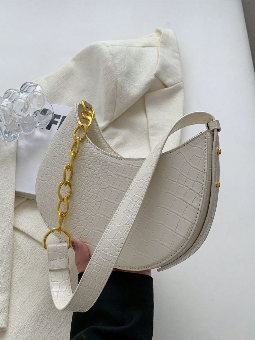 Small Hobo Bag Crocodile Embossed Minimalist