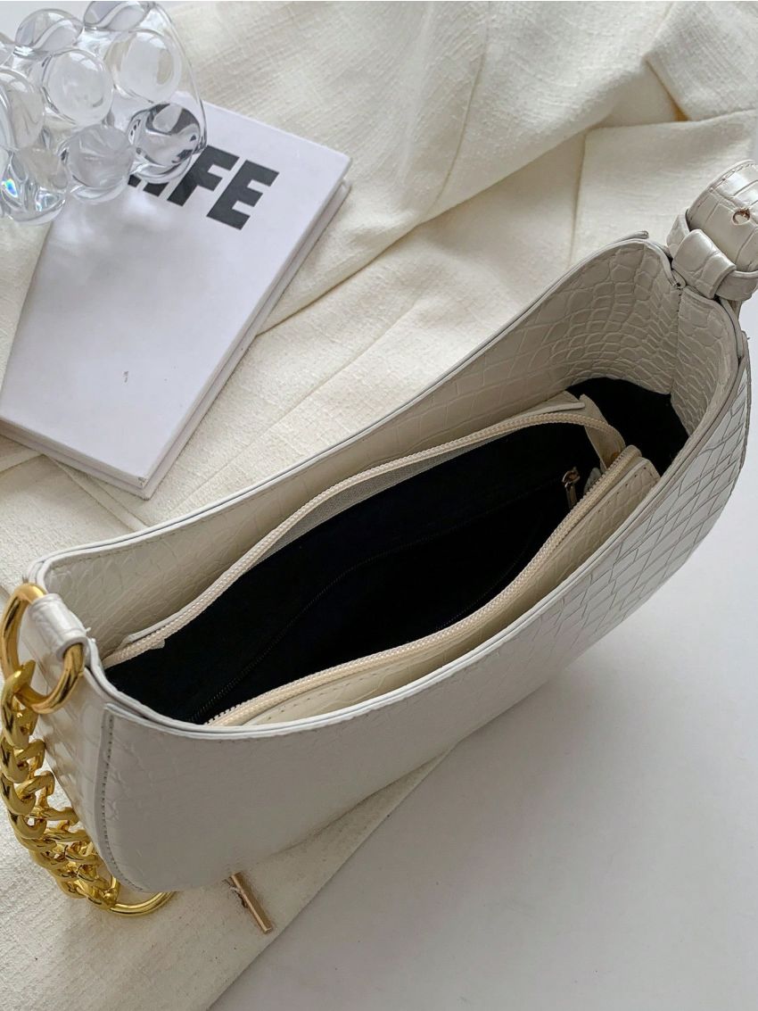 Small Hobo Bag Crocodile Embossed Minimalist