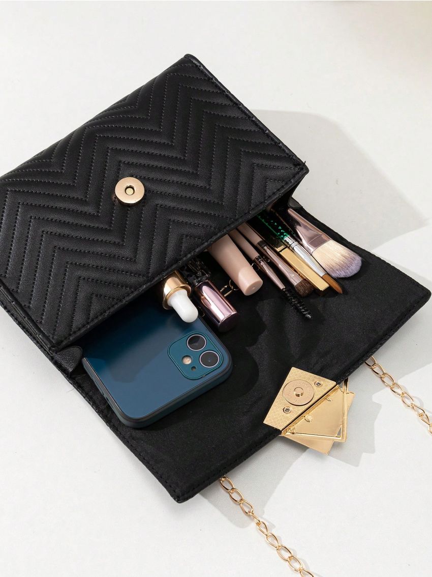 Mini Flap Square Bag Quilted Pattern Metal Decor