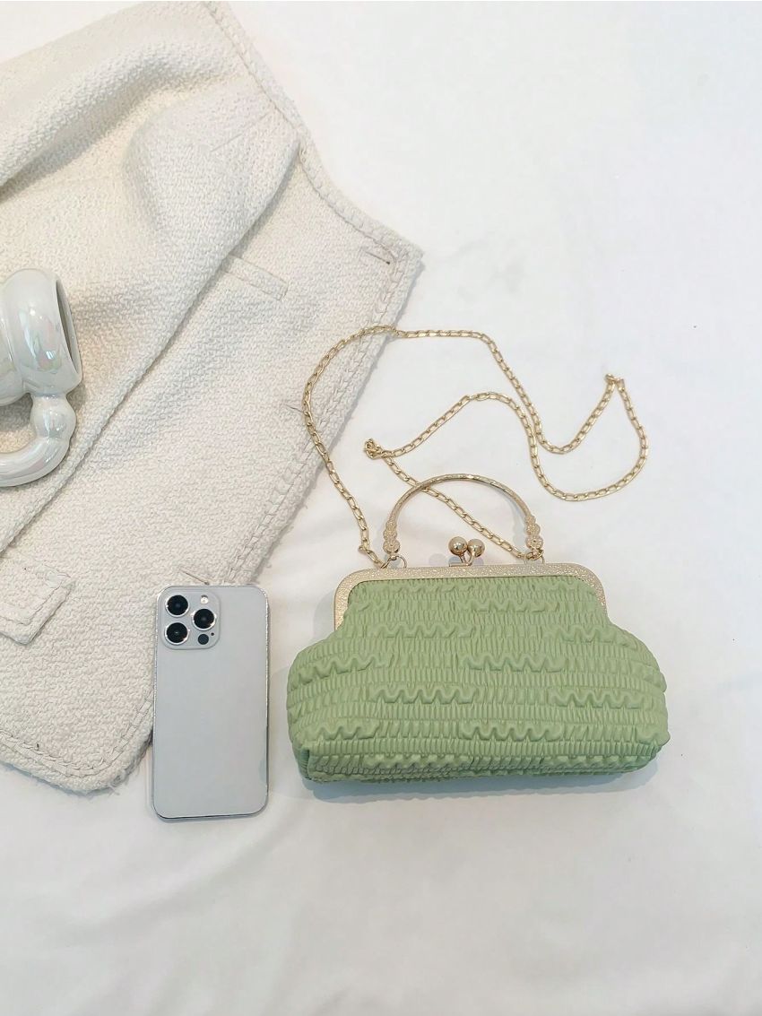 Small Square Bag Ruched Detail Kiss Lock