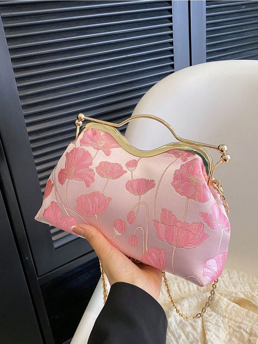 Random Floral Pattern Satchel Bag Polyester