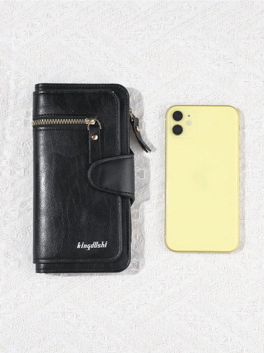 Textured Long Wallet Letter Graphic Zip Front