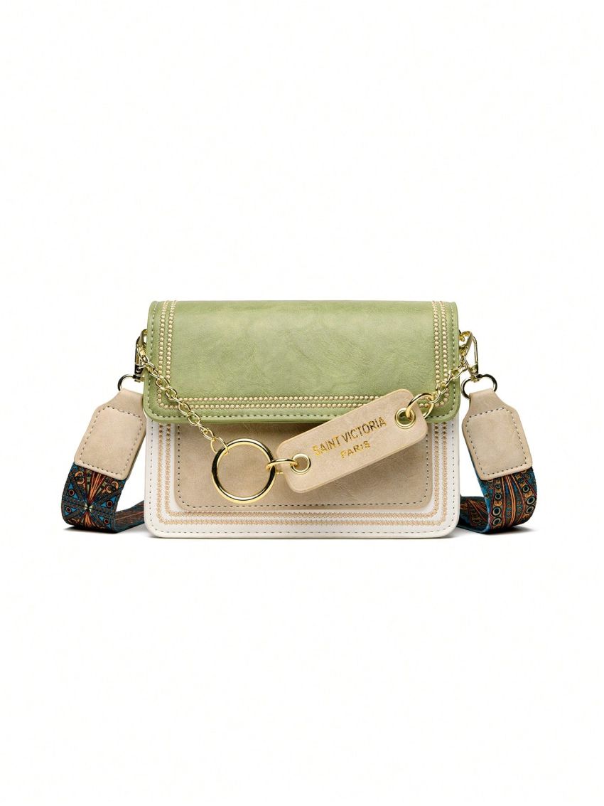 Mini Flap Square Bag Embroidered Detail Chain & Letter Patch Decor