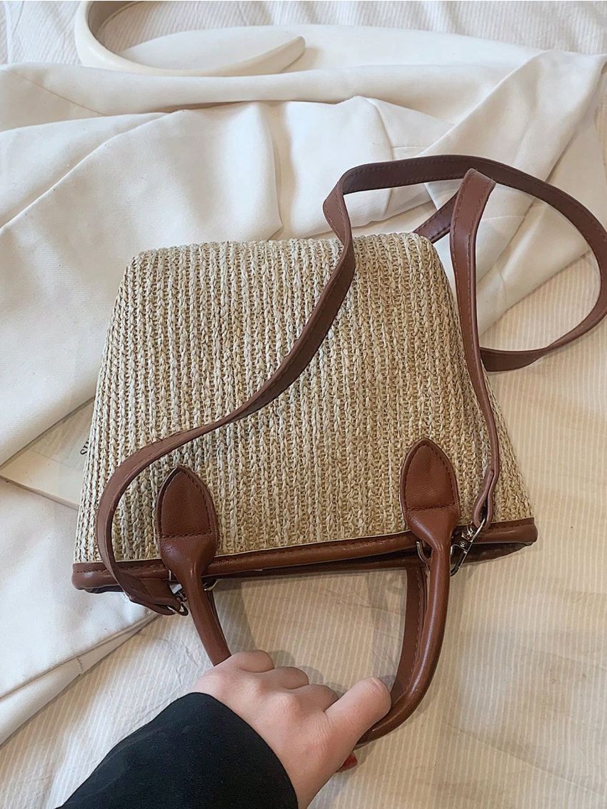 Small Straw Bag Tiger Graphic Contrast Binding