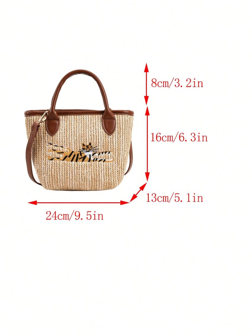Small Straw Bag Tiger Graphic Contrast Binding