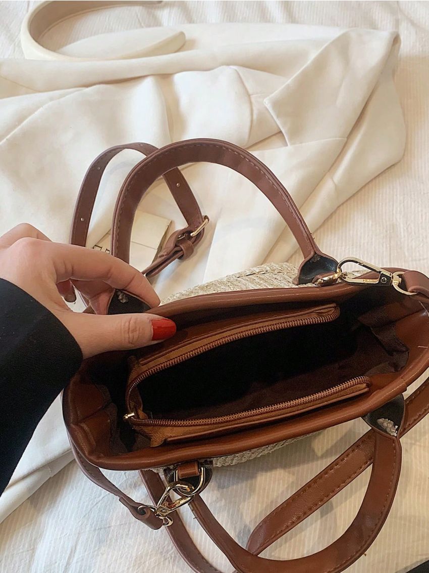 Small Straw Bag Tiger Graphic Contrast Binding