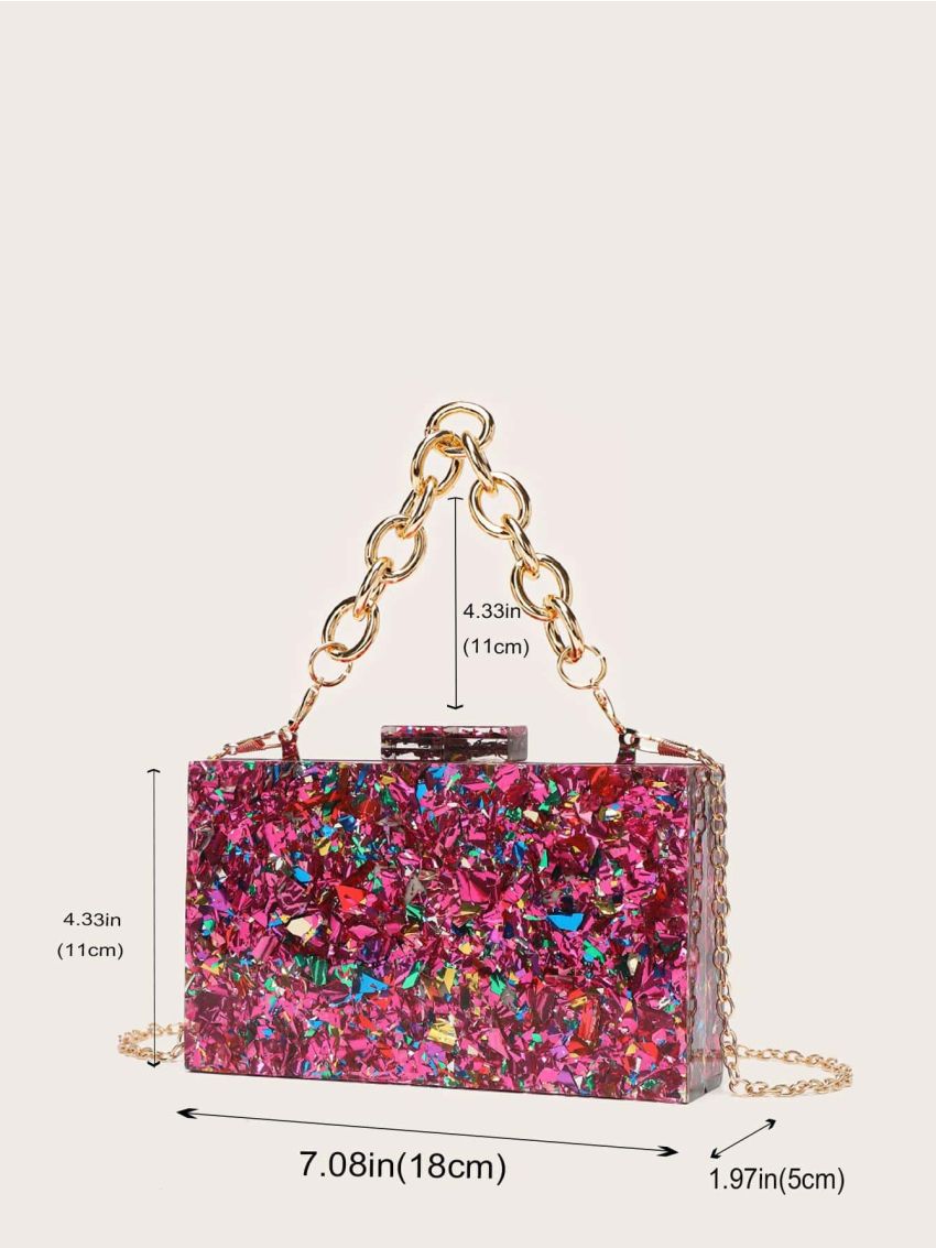 Mini Box Bag Sequin Decor Chain Strap