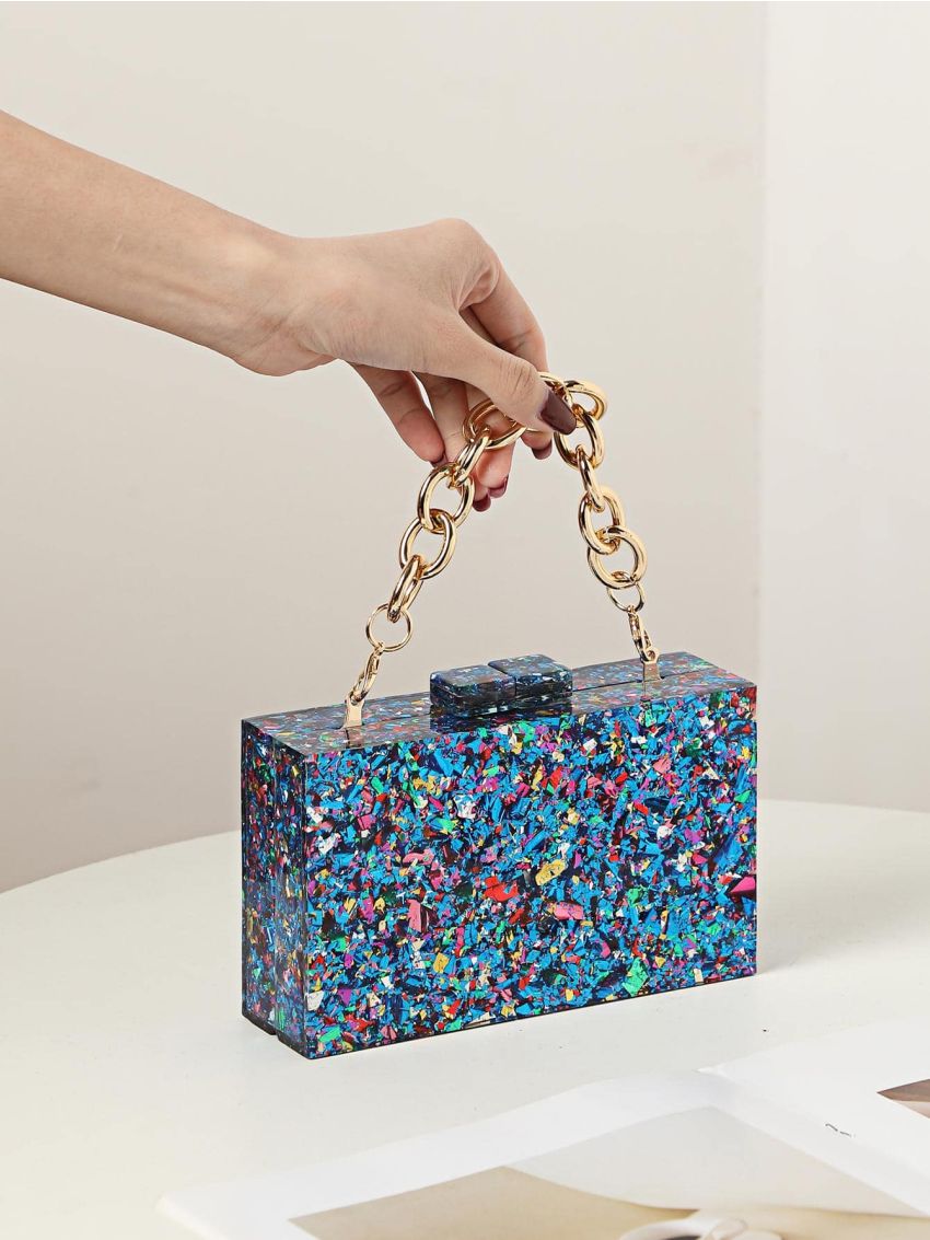 Mini Box Bag Sequin Decor Chain Strap