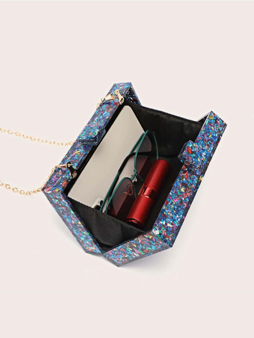 Mini Box Bag Sequin Decor Chain Strap