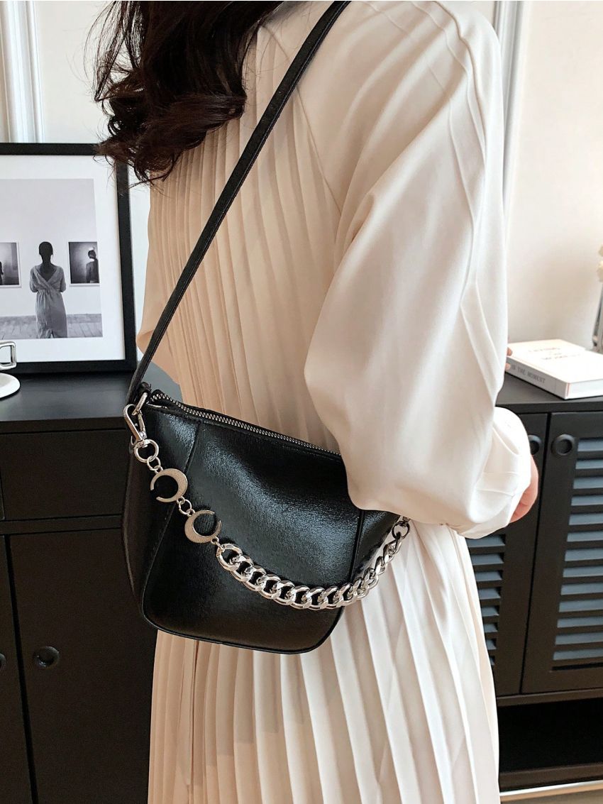 Small Satchel Bag Metal Decor Chain Strap