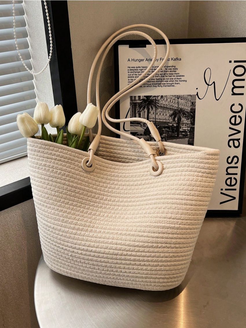 Medium Straw Bag Double Handle Vacation Style