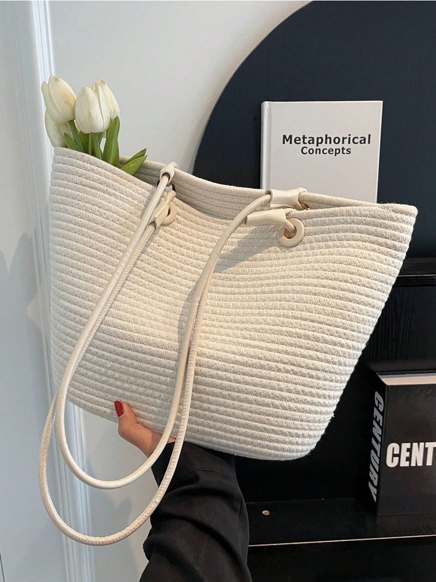 Medium Straw Bag Double Handle Vacation Style