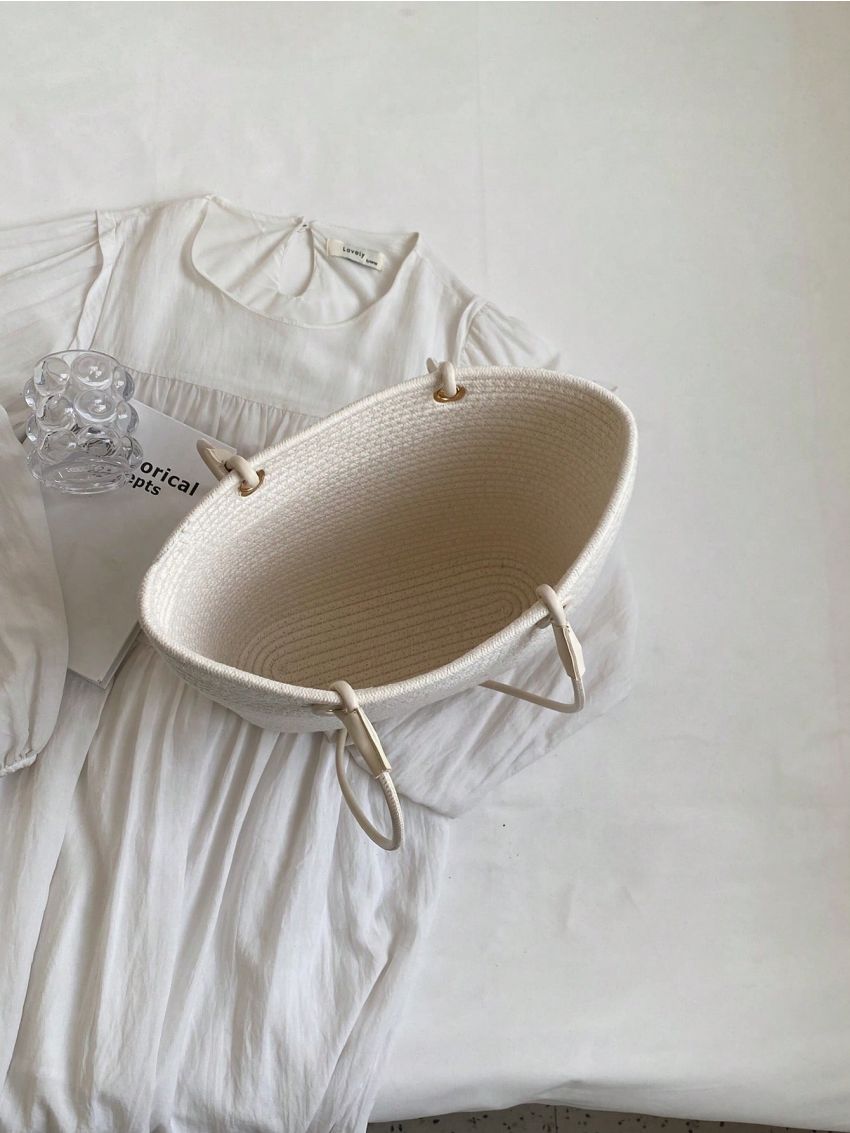 Medium Straw Bag Double Handle Vacation Style