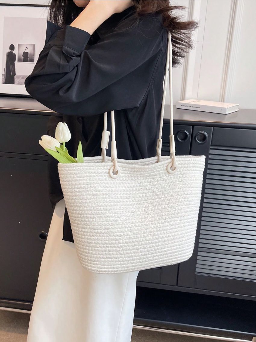 Medium Straw Bag Double Handle Vacation Style