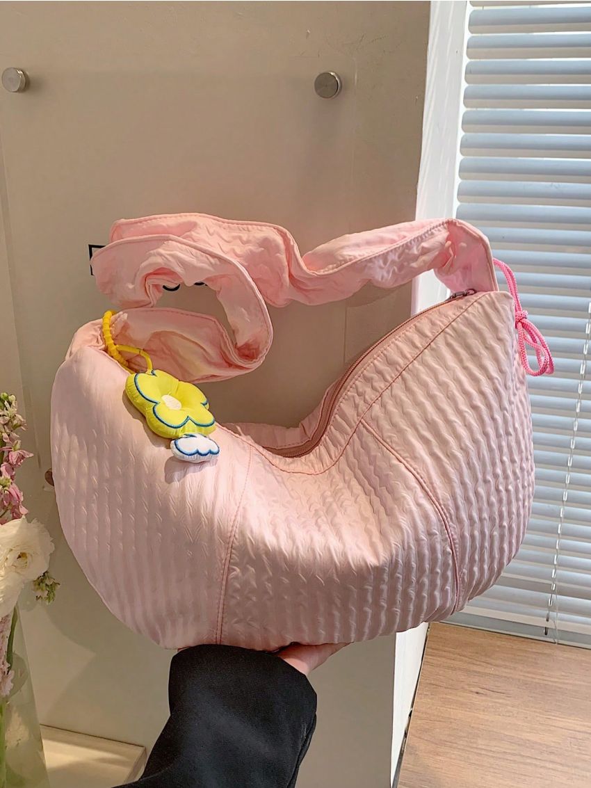 Oversized Hobo Bag Solid Color With Bag Charm