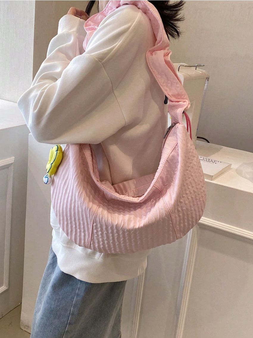 Oversized Hobo Bag Solid Color With Bag Charm