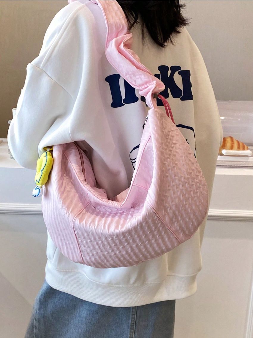 Oversized Hobo Bag Solid Color With Bag Charm