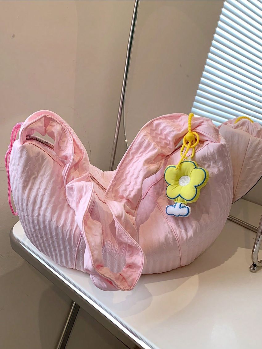 Oversized Hobo Bag Solid Color With Bag Charm