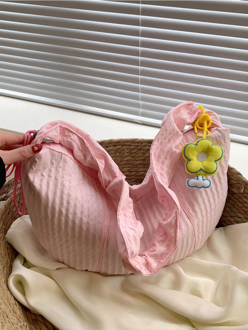 Oversized Hobo Bag Solid Color With Bag Charm