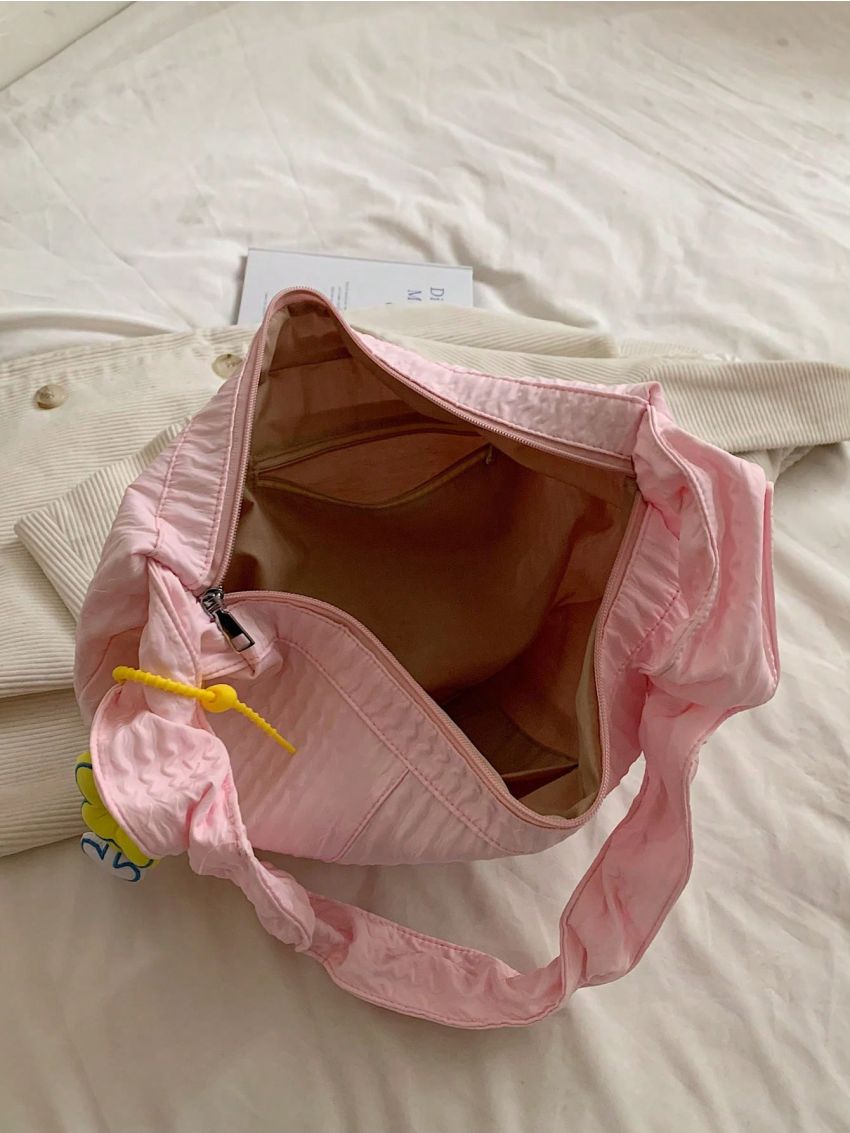 Oversized Hobo Bag Solid Color With Bag Charm