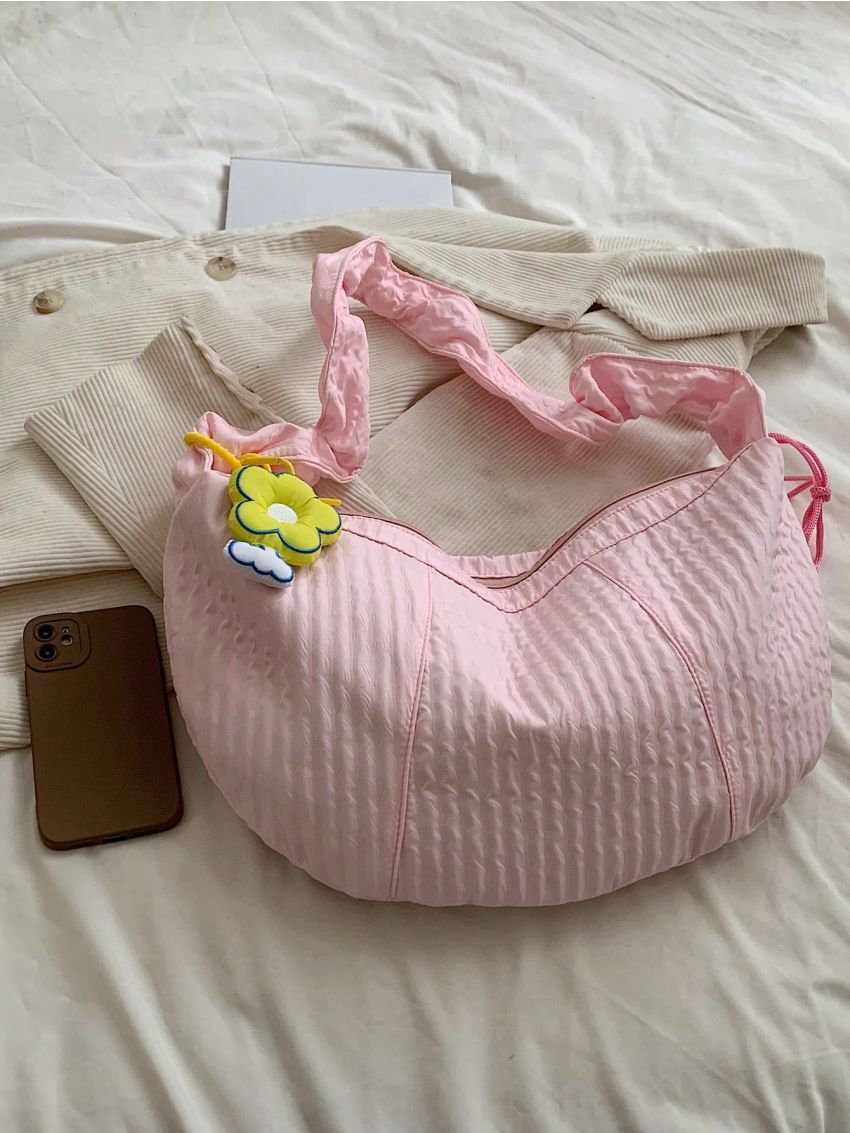 Oversized Hobo Bag Solid Color With Bag Charm