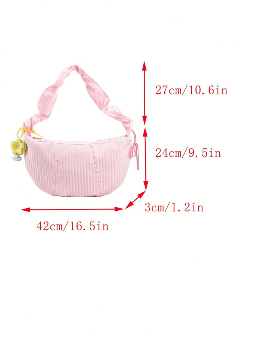 Oversized Hobo Bag Solid Color With Bag Charm