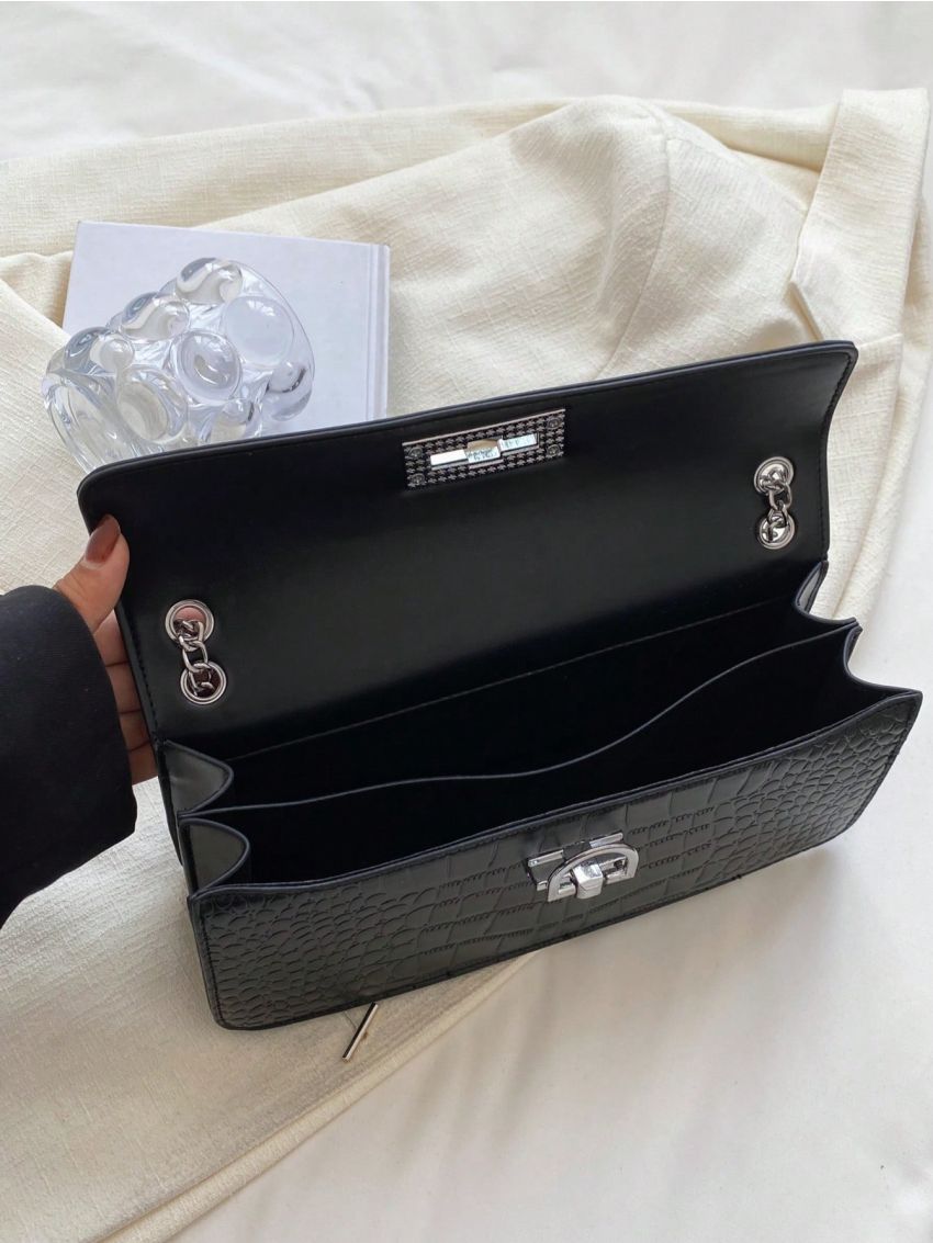 Medium Baguette Bag Crocodile Embossed Flap