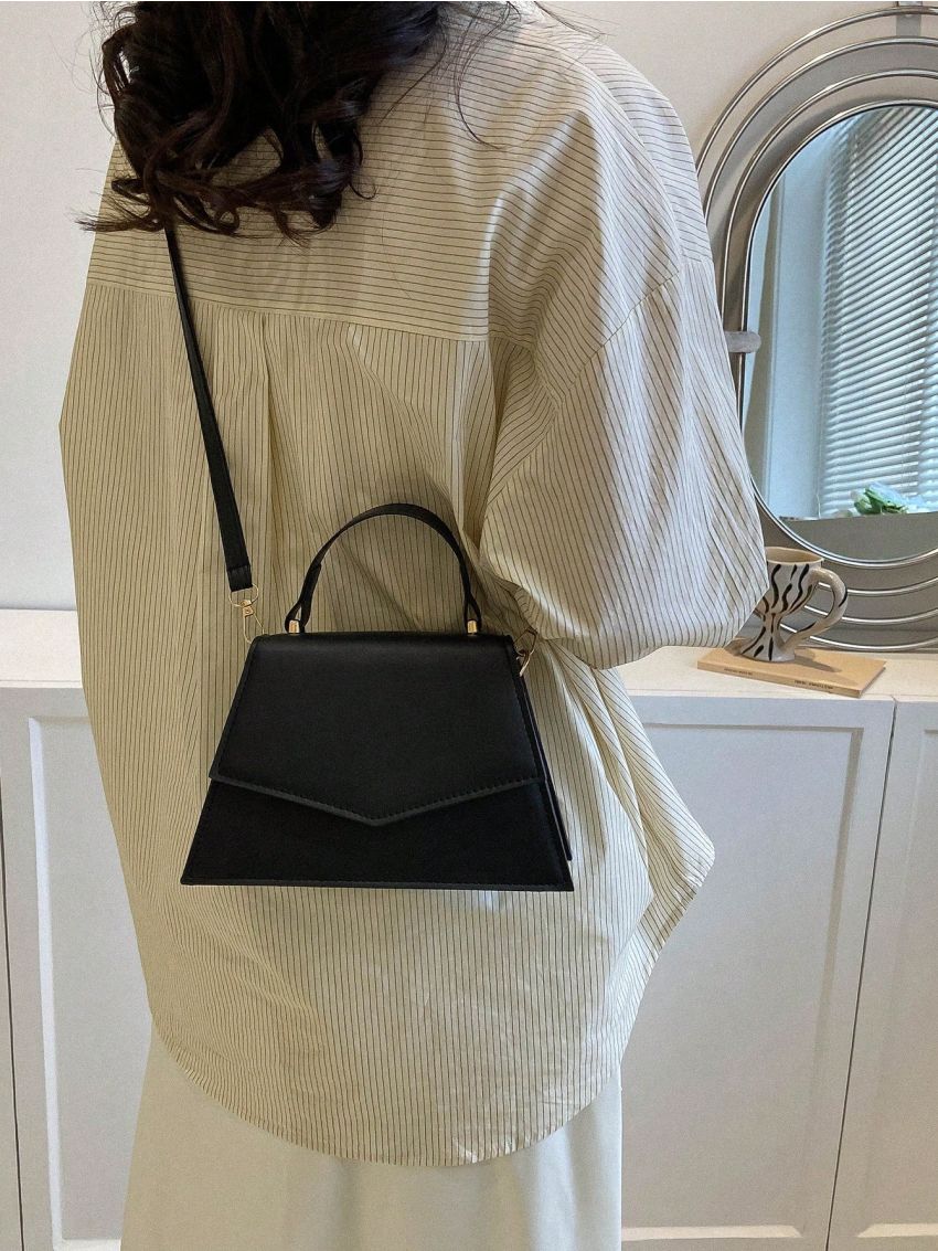 White Square Bag Top Handle Flap PU