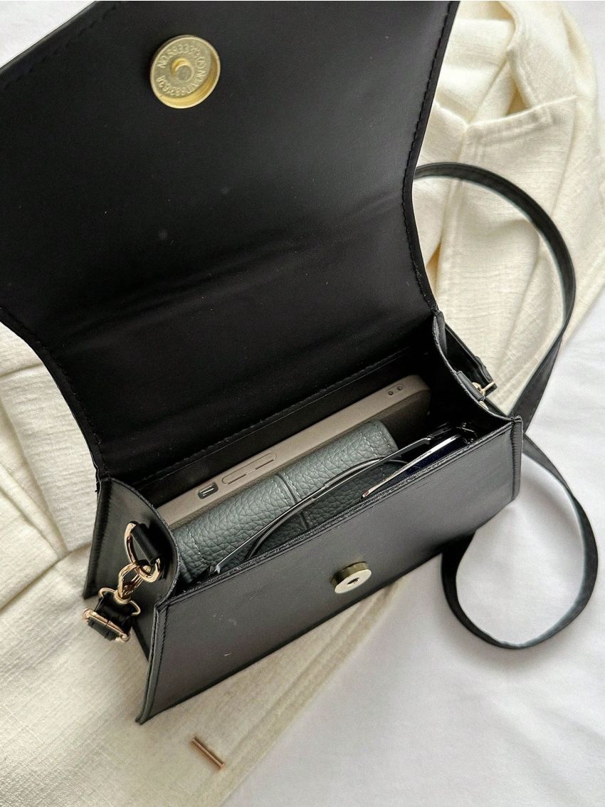 White Square Bag Top Handle Flap PU