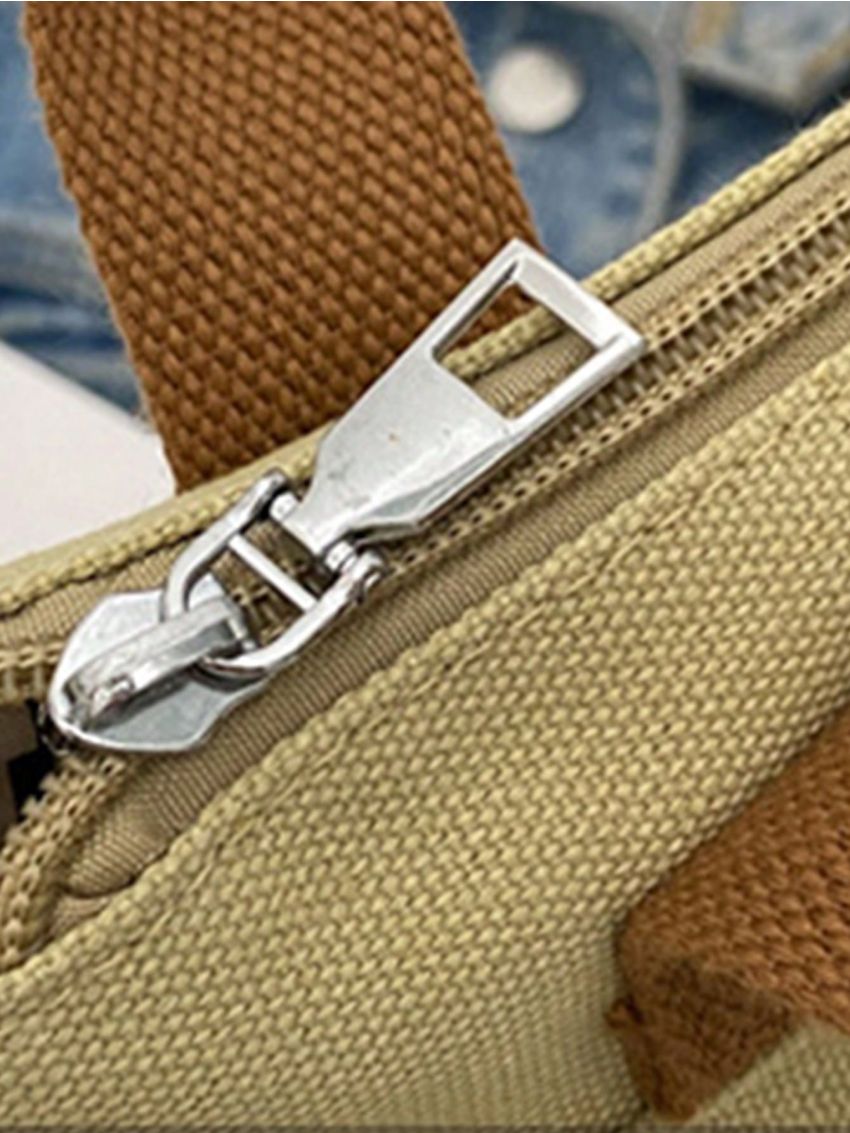 Studded Decor Shopper Bag Double Handle With Zipper Polyester