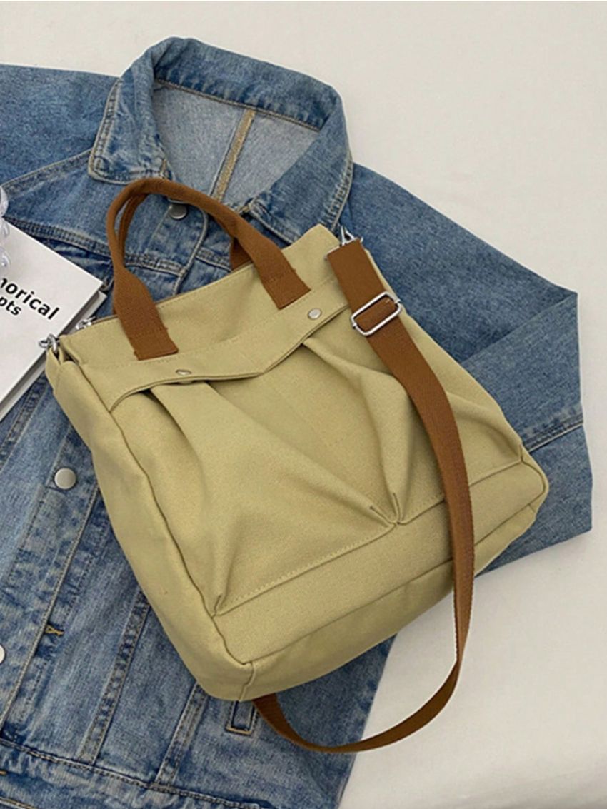 Studded Decor Shopper Bag Double Handle With Zipper Polyester