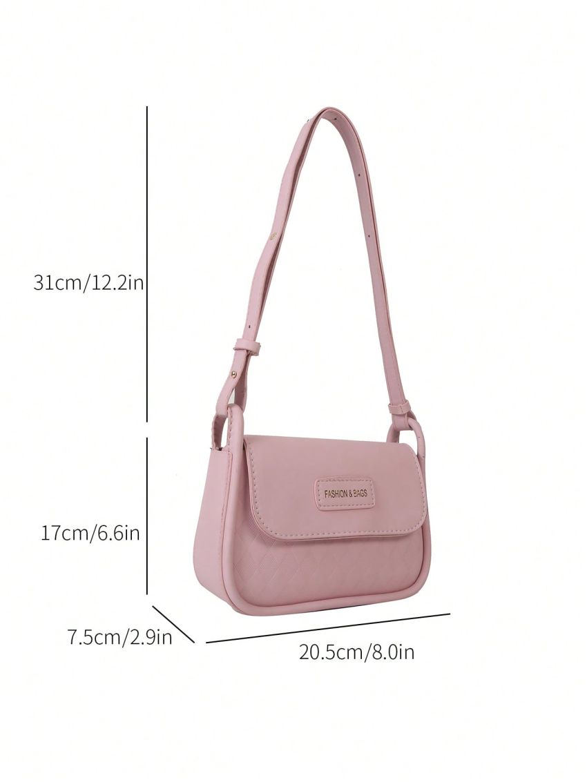 Argyle Embossed Square Bag Letter Patch Decor Flap PU