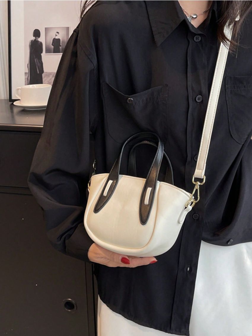 Mini Satchel Bag Double Handle Two Tone
