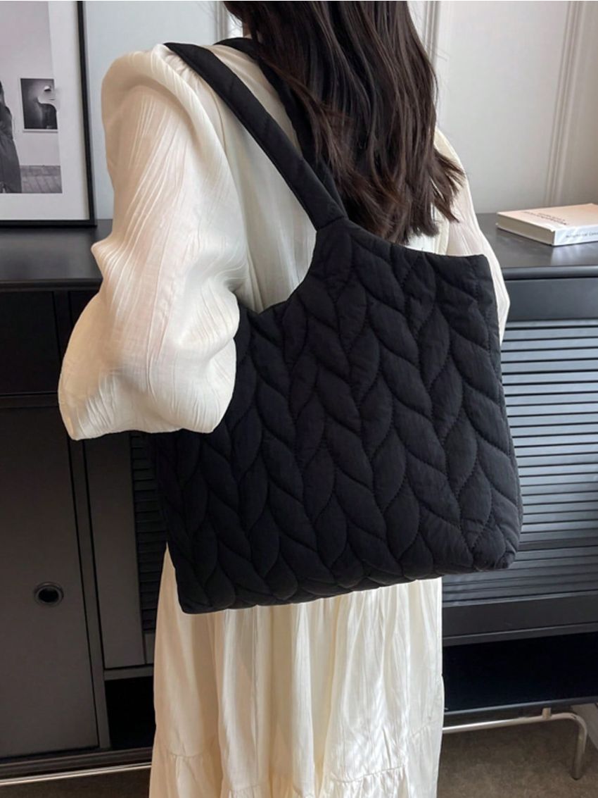 Small Tote Bag Quilted Black