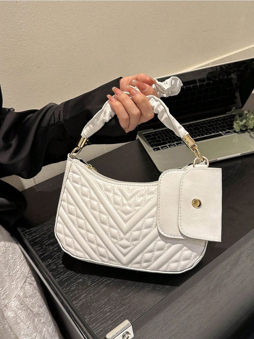 White Hobo Bag With Coin Purse Quilted Zipper PU