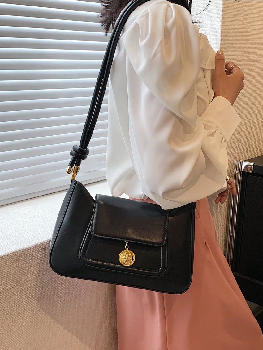 Medium Shoulder Bag Solid Color Flap