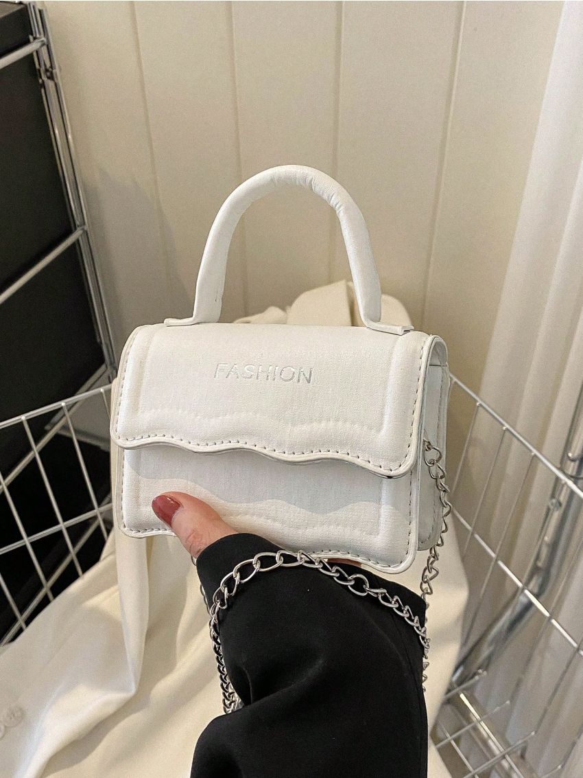 Mini Novelty Bag Letter Print Scallop Chain Decor