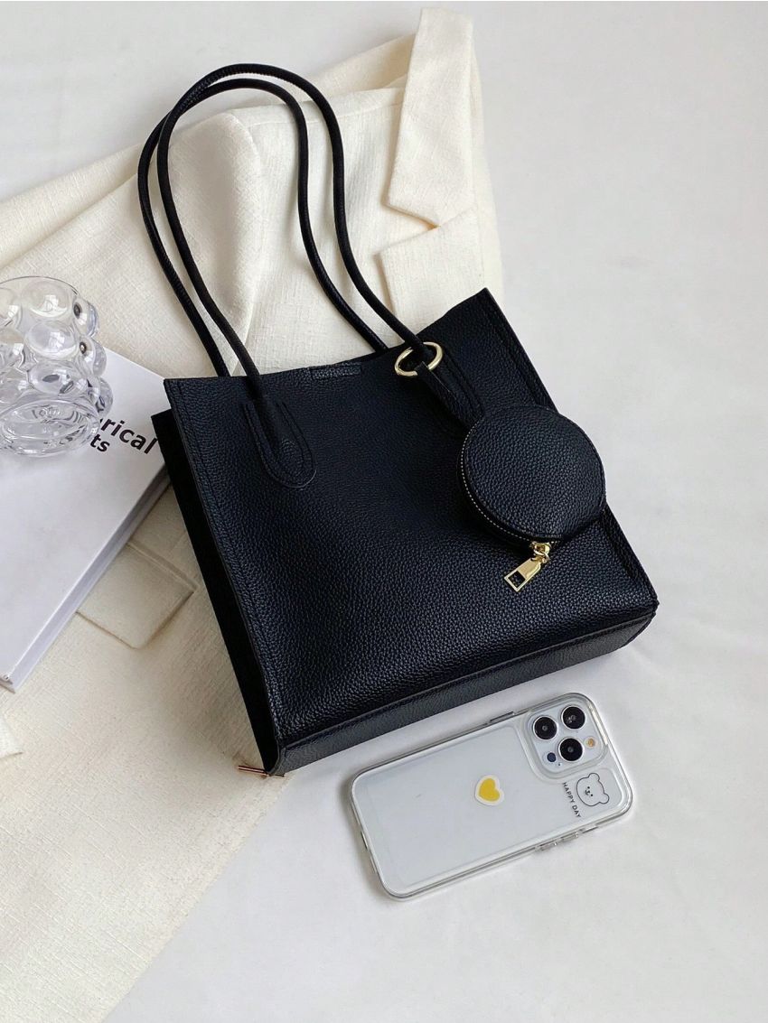 Small Square Bag Solid Color Double Handle With Coin Purse