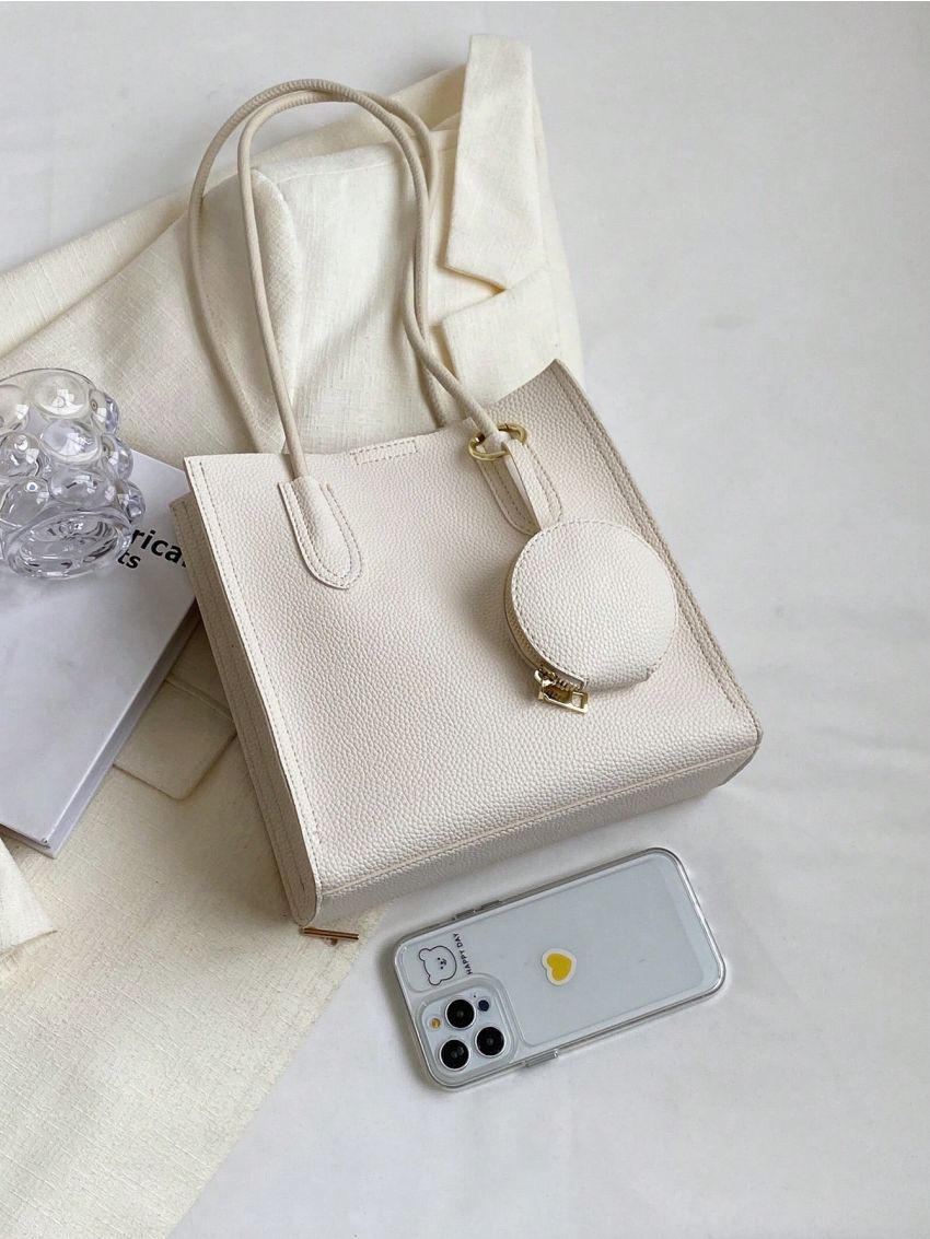 Small Square Bag Solid Color Double Handle With Coin Purse