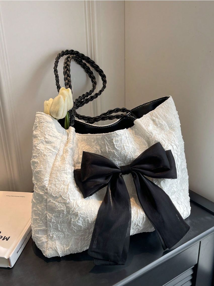 Medium Tote Bag Bow Decor Double Handle