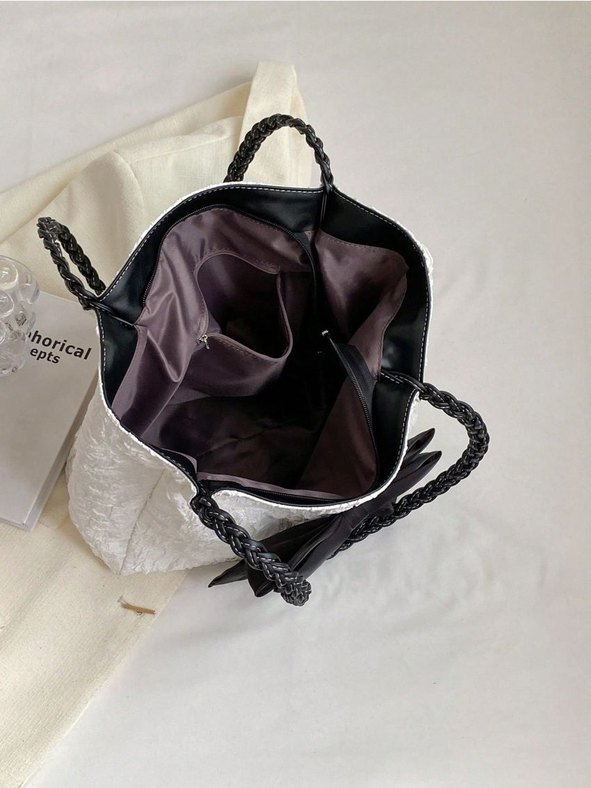 Medium Tote Bag Bow Decor Double Handle