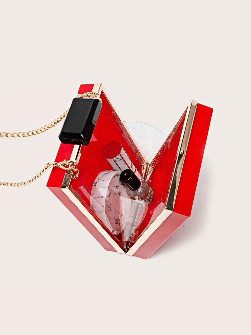 Mini Box Bag Color Block Chain PMMA