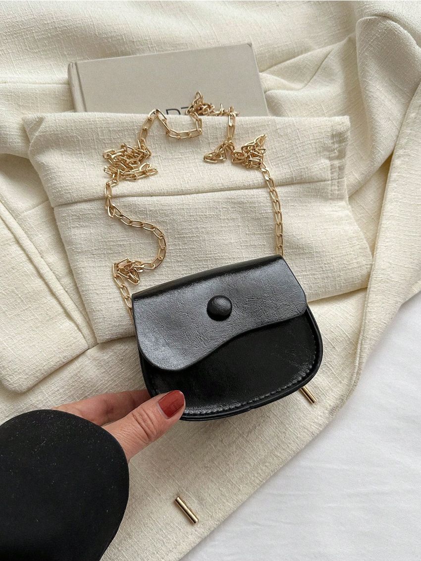 Mini Saddle Bag Solid Flap Chain PU
